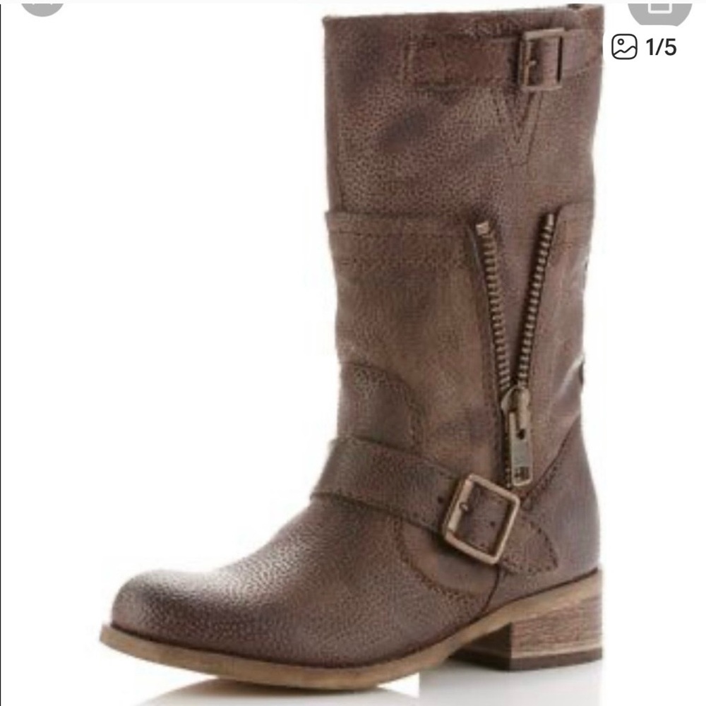 Steve Madden Brown Combat Boots with Buckle and Zipper